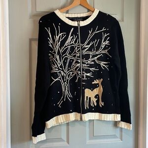 Reference Point All Points Women's L Vintage Y2K Deer Zip Cardigan Sweater NWT